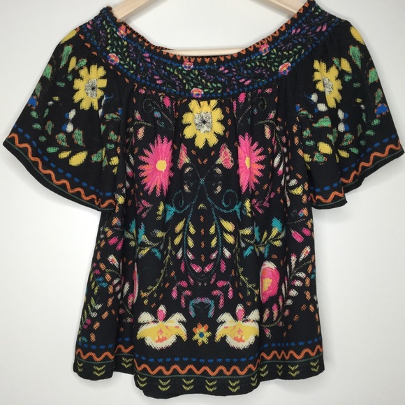 FLYING TOMATO Boho Floral Top Black Size Small - Picture 5 of 9